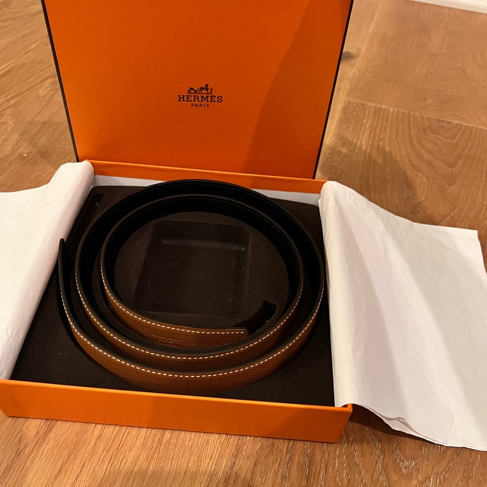 Hermes reversible black and tan belt strap